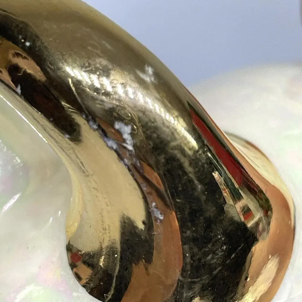 Iridescent Ivory Double Handled‎ Vase 22K Gold Handles Pearl China Co Vintage